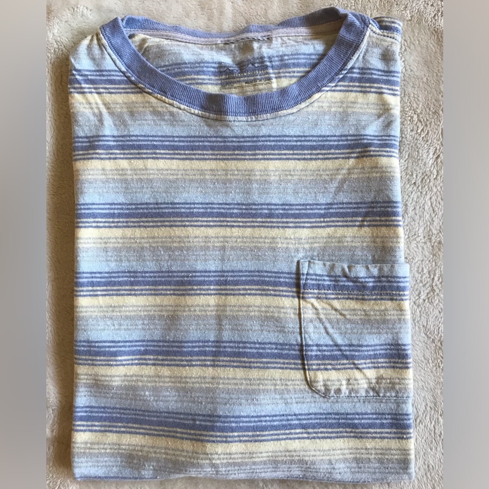 Patagonia Blue and Yellow Striped Short Sleeve Tee